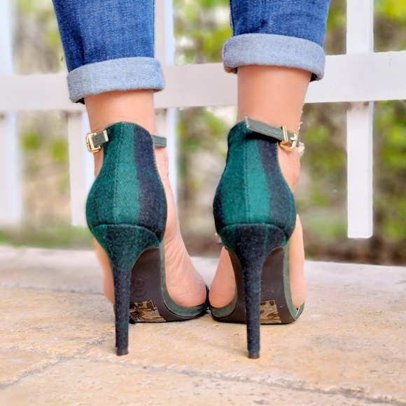 Women's Olive Suede Strappy Ankle High Heel Sandals - Picture 5 of 7